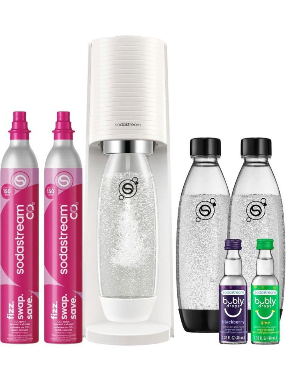 Sparkling Water Maker Bundle - CO2 System, 2 Quick Connect Cylinders, 3 BPA-Free